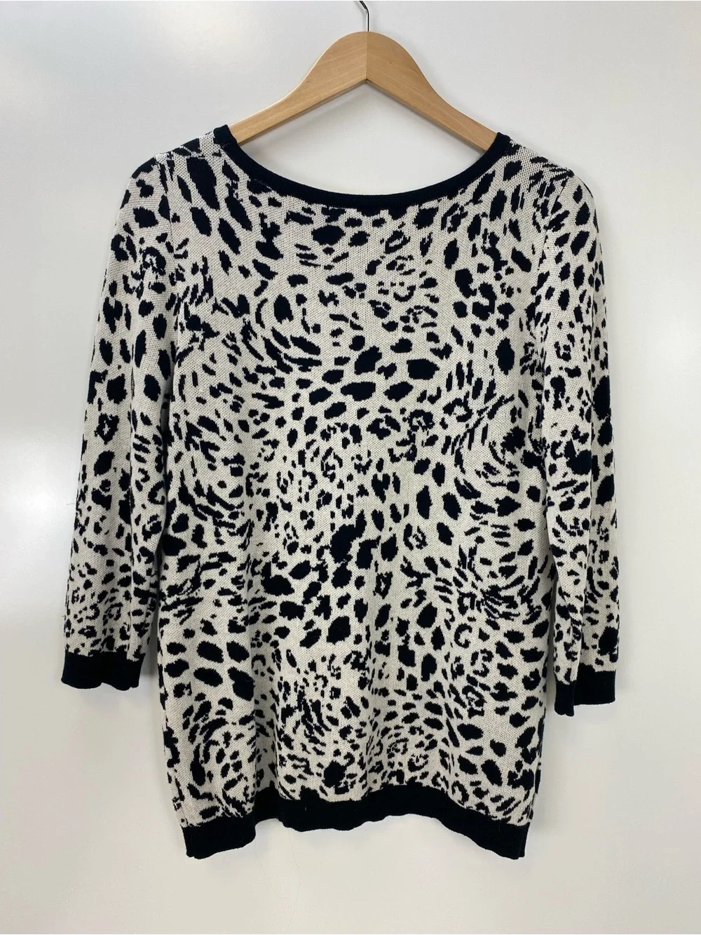 Ann Taylor Factory Black and White Animal-Print Crewneck Sweater